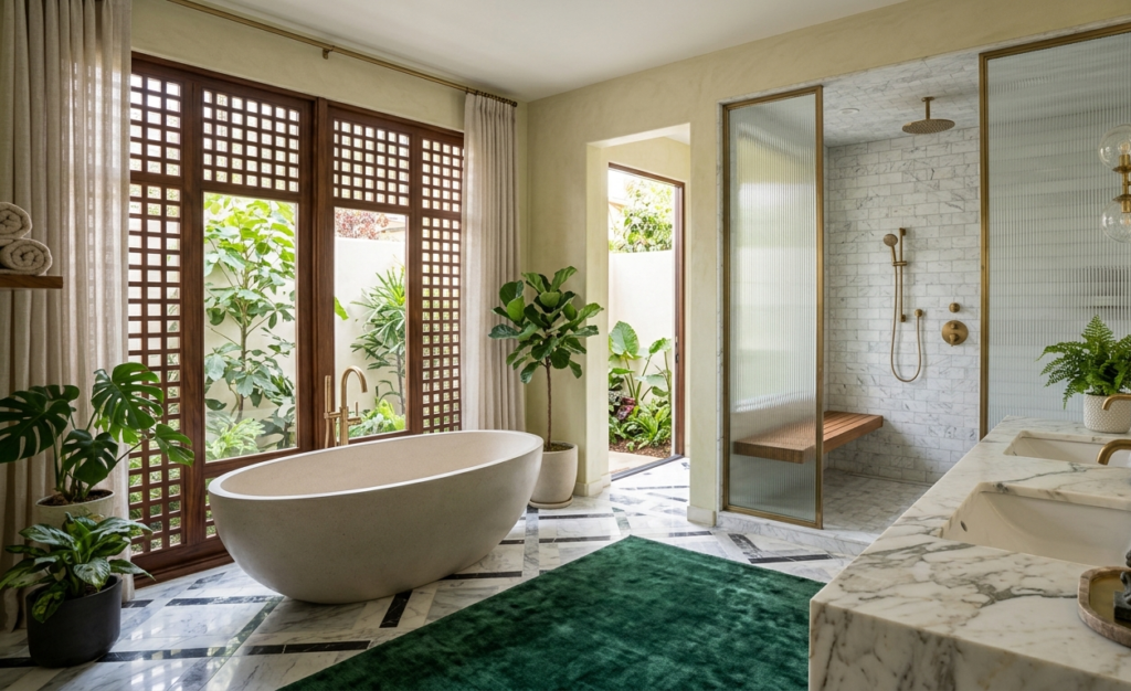Full bathroom remodel with bathroom at terrace Full bathroom with terrace view
